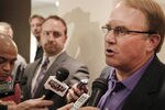 FORT WORTH, TX - OCTOBER 10:  Texas Christian University head football coach Gary Patterson (R) speaks to the media during a press conference after TCU accepted an invention to join the Big XII conference on October 10, 2011 in Fort Worth, Texas. (Photo by Brandon Wade/Getty Images)
