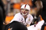 GLENDALE, AZ - JANUARY 02:  Andrew Luck #12 of the Stanford Cardinal prepares to snap the football during the Tostitos Fiesta Bowl against the Oklahoma State Cowboys on January 2, 2012 at University of Phoenix Stadium in Glendale, Arizona.  (Photo by Christian Petersen/Getty Images)