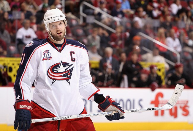 GLENDALE, AZ - MARCH 24:  Rick Nash #61 of the Columbus Blue Jackets during the NHL game against the Phoenix Coyotes at Jobing.com Arena on March 24, 2011 in Glendale, Arizona.  The Coyotes defeated the Blue Jackets 3-0.  (Photo by Christian Petersen/Getty Images)