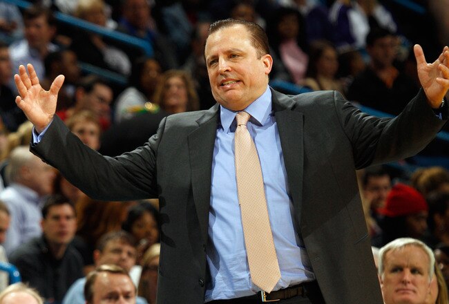 NEW ORLEANS, LA - FEBRUARY 08:  Head coach Tom Thibodeau of the Chicago Bulls reacts to a play during the game against the New Orleans Hornets at New Orleans Arena on February 8, 2012 in New Orleans, Louisiana.  NOTE TO USER: User expressly acknowledges and agrees that, by downloading and or using this photograph, User is consenting to the terms and conditions of the Getty Images License Agreement.  (Photo by Chris Graythen/Getty Images)
