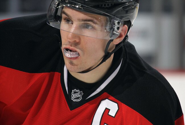 NEWARK, NJ - FEBRUARY 02: Zach Parise #9 of the New Jersey Devils skates against the Montreal Canadiens at the Prudential Center on February 2, 2012 in Newark, New Jersey. The Devils defeated the Canadiens 5-3.  (Photo by Bruce Bennett/Getty Images)