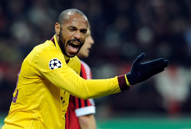 MILAN, ITALY - FEBRUARY 15:  Thierry Henry of Arsenal FC during the UEFA Champions League round of 16 first leg match between AC Milan and Arsenal FC at Stadio Giuseppe Meazza on February 15, 2012 in Milan, Italy.  (Photo by Claudio Villa/Getty Images)