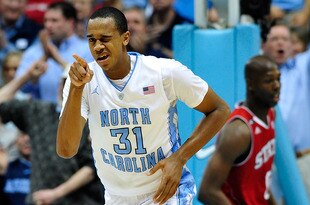 CHAPEL HILL, NC - JANUARY 26:  John Henson #31 of the North Carolina Tar Heels winks after a dunk against the North Carolina State Wolfpack during play at the Dean Smith Center on January 26, 2012 in Chapel Hill, North Carolina.  (Photo by Grant Halverson/Getty Images)