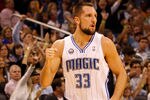 ORLANDO, FL - APRIL 26:  Ryan Anderson #33 of the Orlando Magic celebrates a three point shot against the Atlanta Hawks during Game Five of the Eastern Conference Quarterfinals of the 2011 NBA Playoffs on April 26, 2011 at the Amway Arena in Orlando, Florida.  NOTE TO USER: User expressly acknowledges and agrees that, by downloading and/or using this Photograph, user is consenting to the terms and conditions of the Getty Images License Agreement.  (Photo by J. Meric/Getty Images)