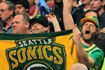 DENVER, CO - APRIL 23:  Seattle Sonics fans display signs as the support the Denver Nuggets against the Oklahoma City Thunder in Game Three of the Western Conference Quarterfinals in the 2011 NBA Playoffs on April 23, 2011 at the Pepsi Center in Denver, Colorado. NOTE TO USER: User expressly acknowledges and agrees that, by downloading and or using this photograph, User is consenting to the terms and conditions of the Getty Images License Agreement.  (Photo by Doug Pensinger/Getty Images)