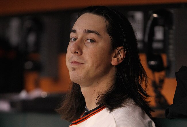 SAN FRANCISCO, CA - AUGUST 24:  Starting pitcher Tim Lincecum #55 of the San Francisco Giants sits in the dugout during their game against the San Diego Padres at AT&T Park on August 24, 2011 in San Francisco, California.  (Photo by Ezra Shaw/Getty Images)