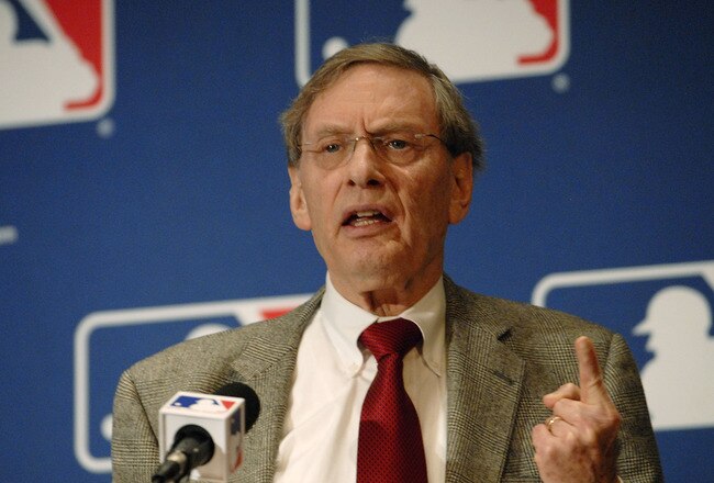 NEW YORK - DECEMBER 13:  Major League Baseball Commissioner Bud Selig speaks at a news conference after the release today of the Mitchell Report on steroid use in baseball December 13, 2007 at the Waldorf-Astoria in New York City. The release of the report comes after a 20-month investigation by former U.S. Sen. George Mitchell who found that some of the sport's biggest stars - Barry Bonds, Roger Clemens, Miguel Tejada and Andy Pettitte among them - used performance-enhancing drugs. The report names 88 players in all, both past and present.  (Photo by Jonathan Fickies/Getty Images)