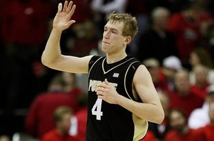 MADISON, WI - JANUARY 27: Robbie Hummel #4 of the Purdue Boilermakers celebrates a win over the Wisconsin Badgers on January 27, 2009 at the Kohl Center in Madison, Wisconsin. Purdue defeated Wisconsin 64-63. (Photo by Jonathan Daniel/Getty Images)