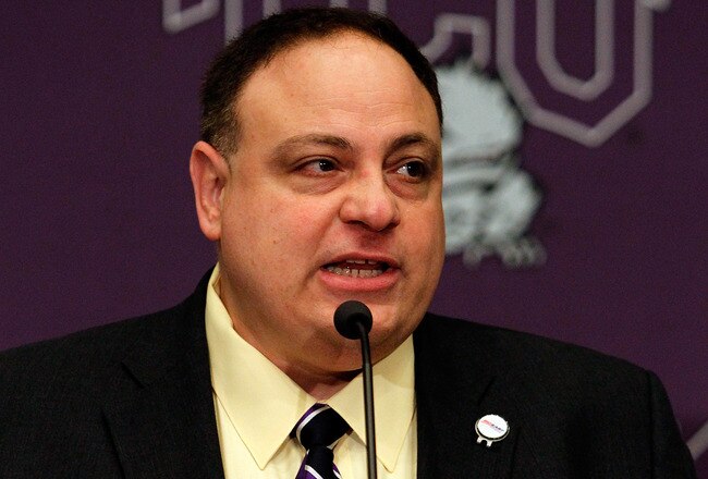 DALLAS - NOVEMBER 29:  John Marinatto, Big East Conference Commissioner, talks with the media after Texas Christian University accepted an invitation for full membership into The Big East Conference on November 29, 2010 in Fort Worth, Texas.  TCU will leave the Mountain West Conference for The Big East in July 2012.  (Photo by Tom Pennington/Getty Images)