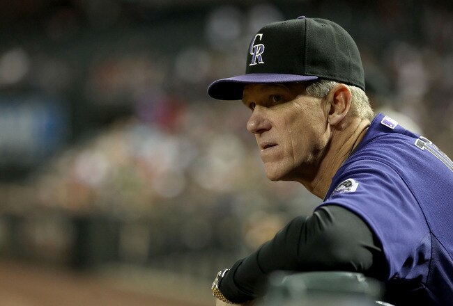 PHOENIX, AZ - MAY 05:  Manager Jim Tracy of the Colorado Rockies watches from the dugout during the Major League Baseball game against the Arizona Diamondbacks at Chase Field on May 5, 2011 in Phoenix, Arizona.  The Diamondbacks defeated the Rockies 3-2 in 11 innings.  (Photo by Christian Petersen/Getty Images)