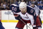 VANCOUVER, CANADA - DECEMBER 15: Rick Nash #61 of the Columbus Blue Jackets waits for a face-off during NHL action on December 15, 2010 against the Vancouver Canucks at Rogers Arena in Vancouver, BC, Canada.  (Photo by Rich Lam/Getty Images)