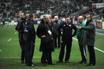 PARIS, FRANCE - FEBRUARY 11:  Referee Dave Pearson (3rd from R), Ireland Coach Declan Kidney (2nd R) and France Coach Philippe Saint Andre talk just before kick off during the RBS 6 Nations match between France and Ireland at Stade de France on February 11, 2012 in Paris, France.  (Photo by Christopher Lee/Getty Images)