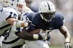 STATE COLLEGE, PA - SEPTEMBER 3:  Silas Redd #25 of the Penn State Nittany Lions carries the ball against Ryan Roberts #15 of the Indiana State Sycamores during the game on September 3, 2011 at Beaver Stadium in State College, Pennsylvania.  (Photo by Justin K. Aller/Getty Images)
