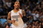 DENVER, CO - APRIL 23:  J.R. Smith #5 of the Denver Nuggets celebrates a three point shot against the Oklahoma City Thunder in Game Three of the Western Conference Quarterfinals in the 2011 NBA Playoffs on April 23, 2011 at the Pepsi Center in Denver, Colorado. NOTE TO USER: User expressly acknowledges and agrees that, by downloading and or using this photograph, User is consenting to the terms and conditions of the Getty Images License Agreement.  (Photo by Doug Pensinger/Getty Images)