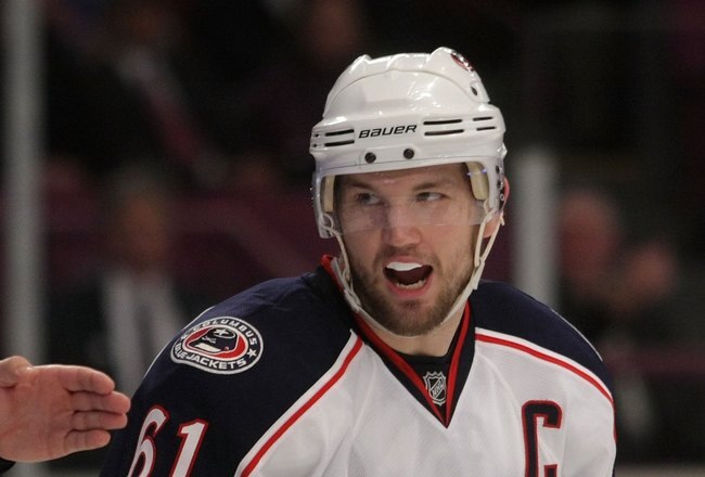 NEW YORK - NOVEMBER 23: Rick Nash #61 of the Columbus Blue Jackets skates against the New York Rangers at Madison Square Garden on November 23, 2009 in New York, New York. The Rangers defeated the Blue Jackets 7-4. (Photo by Bruce Bennett/Getty Images)