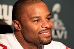 INDIANAPOLIS, IN - FEBRUARY 02:  Osi Umenyiora #72 of the New York Giants answers questions from the press during a media availability session for Super Bowl XLVI at the Indianapolis Downtown Marriott on February 2, 2012 in Indianapolis, Indiana.  (Photo by Scott Halleran/Getty Images)