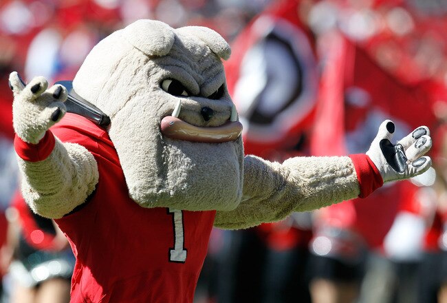 ATHENS, GA - OCTOBER 01:  Hairy, mascot of the Georgia Bulldogs, cheers before the game against the Mississippi State Bulldogs at Sanford Stadium on October 1, 2011 in Athens, Georgia.  (Photo by Kevin C. Cox/Getty Images)