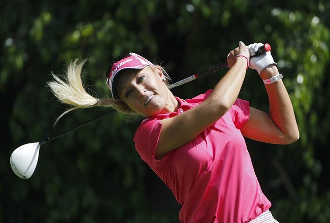 GUADALAJARA, MEXICO - NOVEMBER 10:  Natalie Gulbis of the United States hits a drive during the first round of the Lorena Ochoa Invitational Presented by Banamex and Jalisco It Happens Within You held at Guadalajara Country Club on November 10, 2011 in Guadalajara, Mexico.  (Photo by Michael Cohen/Getty Images)
