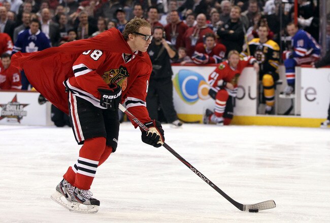 OTTAWA, ON - JANUARY 28:  Patrick Kane #88 of the Chicago Blackhawks and Team Chara in action against Team Alfredsson during the AllState Insureance NHL Breakaway Challenge part of the 2012 Molson Canadian NHL All-Star Skills Competition at Scotiabank Place on January 28, 2012 in Ottawa, Ontario, Canada.  (Photo by Christian Petersen/Getty Images)