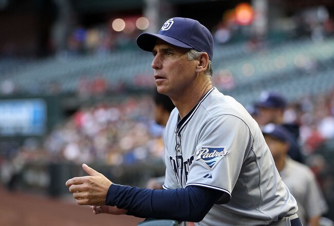 PHOENIX, AZ - MAY 17:  Manager Bud Black of the San Diego Padres watches from the dugout during the Major League Baseball game against the Arizona Diamondbacks at Chase Field on May 17, 2011 in Phoenix, Arizona.  (Photo by Christian Petersen/Getty Images)