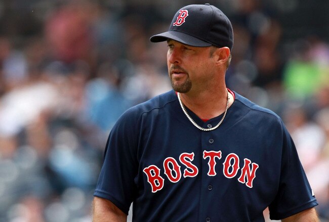 NEW YORK, NY - SEPTEMBER 25:  Tim Wakefield #49 of the Boston Red Sox walks to the dugout against the New York Yankees on September 25, 2011 at Yankee Stadium in the Bronx borough of New York City.  (Photo by Nick Laham/Getty Images)