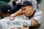 WASHINGTON, DC - AUGUST 03: Jason Heyward #22 of the Atlanta Braves talks with teammate Chipper Jones #10 during the Braves game against the Washington Nationals at Nationals Park on August 3, 2011 in Washington, DC.  (Photo by Rob Carr/Getty Images)