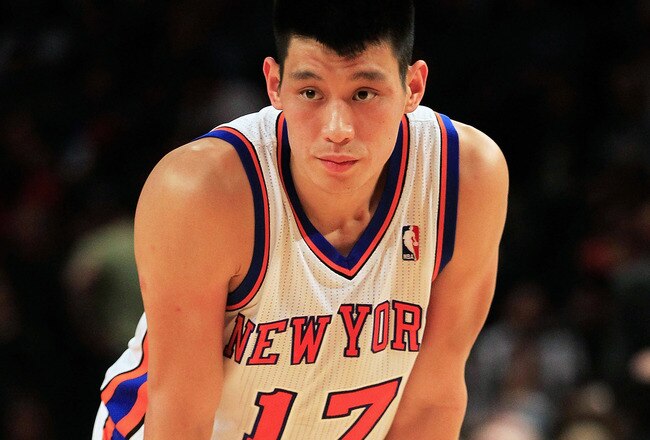 NEW YORK, NY - FEBRUARY 15:  Jeremy Lin #17 of the New York Knicks looks on against the Sacramento Kings at Madison Square Garden on February 15, 2012 in New York City. NOTE TO USER: User expressly acknowledges and agrees that, by downloading and/or using this Photograph, user is consenting to the terms and conditions of the Getty Images License Agreement.  (Photo by Chris Trotman/Getty Images)