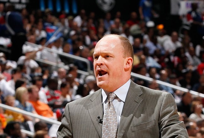 ATLANTA - APRIL 28:  Head coach Scott Skiles of the Milwaukee Bucks against the Atlanta Hawks during Game Five of the Eastern Conference Quarterfinals of the 2010 NBA Playoffs at Philips Arena on April 28, 2010 in Atlanta, Georgia.  NOTE TO USER: User expressly acknowledges and agrees that, by downloading and/or using this Photograph, User is consenting to the terms and conditions of the Getty Images License Agreement.  (Photo by Kevin C. Cox/Getty Images)