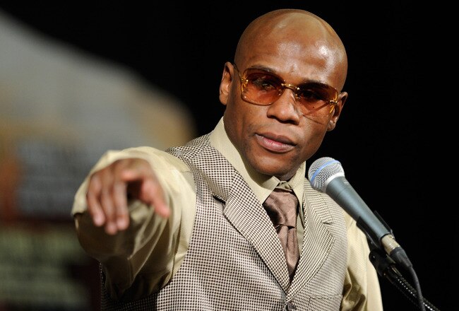 LAS VEGAS, NV - SEPTEMBER 17:  Floyd Mayweather Jr. speaks during his post-fight news conference after his fourth round knockout of Victor Ortiz in their WBC welterweight title fight at the MGM Grand Garden Arena on September 17, 2011 in Las Vegas, Nevada.  (Photo by Ethan Miller/Getty Images)