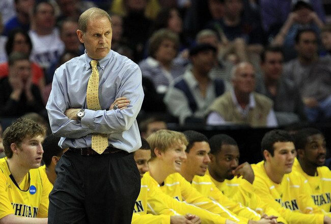 CHARLOTTE, NC - MARCH 20:  Head coach John Beilein of the Michigan Wolverines reacts while taking on the Duke Blue Devils during the third round of the 2011 NCAA men's basketball tournament at Time Warner Cable Arena on March 20, 2011 in Charlotte, North Carolina.  (Photo by Streeter Lecka/Getty Images)