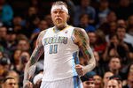 DENVER, CO - FEBRUARY 14:  Chris Andersen #11 of the Denver Nuggets celebrates a blocked shot against the Phoenix Suns at the Pepsi Center on February 14, 2012 in Denver, Colorado. The Nuggets defeated the Suns 109-92. NOTE TO USER: User expressly acknowledges and agrees that, by downloading and or using this Photograph, user is consenting to the terms and conditions of the Getty Images License Agreement.  (Photo by Doug Pensinger/Getty Images)