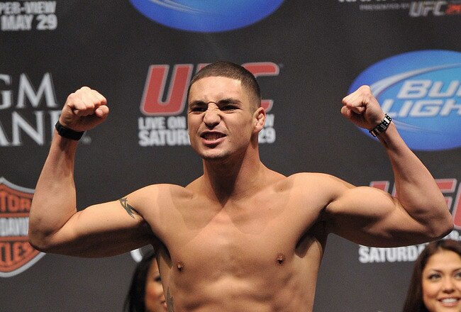 LAS VEGAS - MAY 28:  UFC fighter Diego Sanchez weighs in for his fight against UFC fighter John Hathaway at UFC 114: Rampage versus Rashad at the Mandalay Bay Hotel on May 28, 2010 in Las Vegas, Nevada.  (Photo by Jon Kopaloff/Getty Images)