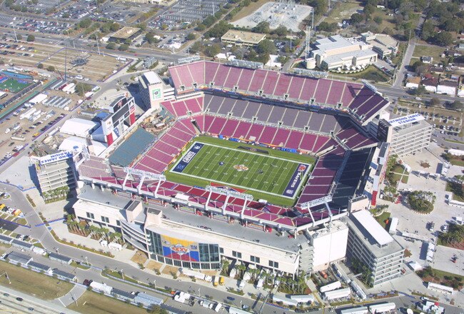 24 Jan 2001:  An aerial view from the Monster.com blimp shows Raymond James Stadium, the site of Super Bowl XXXV, in Tampa, Florida.  DIGITAL IMAGE.Mandatory Credit: Andy Lyons/Allsport