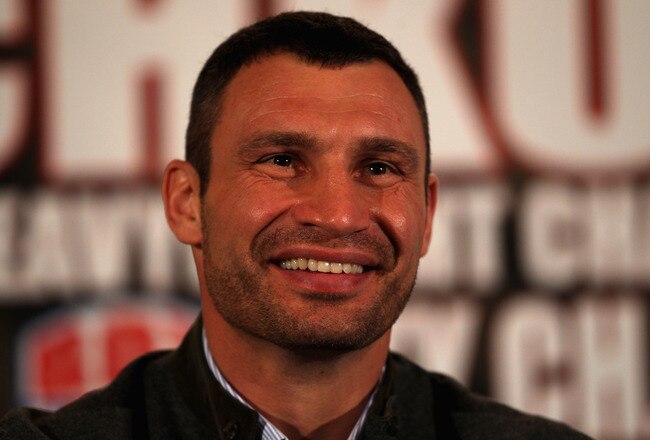 LONDON, ENGLAND - JANUARY 09:  WBC World Heavyweight Champion Vitali Klitschko of the Ukraine addresses the media during a press conference at The Landmark Hotel on January 9, 2012 in London, England.  (Photo by Andrew Redington/Getty Images)