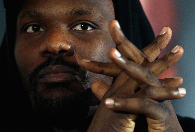 LONDON, ENGLAND - JANUARY 09:  Dereck Chisora of England during a press conference at The Landmark Hotel on January 9, 2012 in London, England.  (Photo by Andrew Redington/Getty Images)