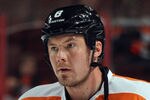 PHILADELPHIA, PA - FEBRUARY 18:  Nicklas Grossman #8 of the Philadelphia Flyers skates in warmups prior to playing in his first game as a Flyer against the Pittsburgh Penguins at the Wells Fargo Center on February 18, 2012 in Philadelphia, Pennsylvania.  (Photo by Bruce Bennett/Getty Images)