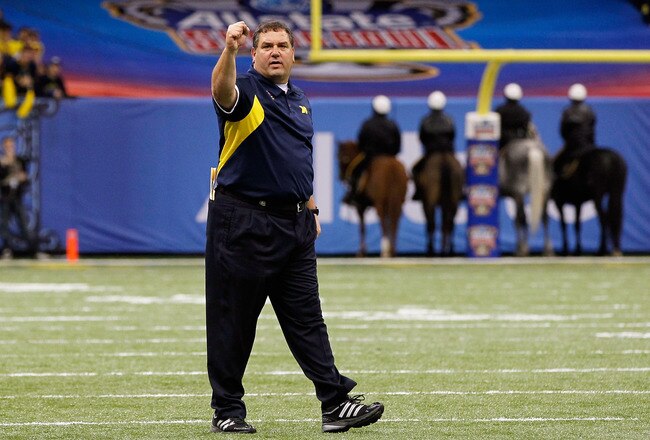 NEW ORLEANS, LA - JANUARY 03:  Head coach Brady Hoke of the Michigan Wolverines coaches against the Virginia Tech Hokies during the Allstate Sugar Bowl at Mercedes-Benz Superdome on January 3, 2012 in New Orleans, Louisiana.  (Photo by Kevin C. Cox/Getty Images)