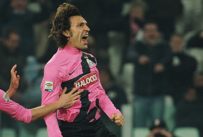 TURIN, ITALY - FEBRUARY 18:  Andrea Pirlo of Juventus FC celebrates his goal during the Serie A match between Juventus FC and Catania Calcio at Juventus Arena on February 18, 2012 in Turin, Italy.  (Photo by Valerio Pennicino/Getty Images)