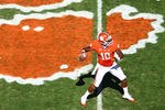 CLEMSON, SC - OCTOBER 22:  Tajh Boyd #10 of the Clemson Tigers throws a pass against the North Carolina Tar Heels during their game at Memorial Stadium on October 22, 2011 in Clemson, South Carolina.  (Photo by Scott Halleran/Getty Images)