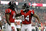 ATLANTA, GA - JANUARY 01:  Julio Jones #11 and Roddy White #84 of the Atlanta Falcons against the Tampa Bay Buccaneers at Georgia Dome on January 1, 2012 in Atlanta, Georgia.  (Photo by Kevin C. Cox/Getty Images)