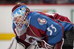 DENVER, CO - FEBRUARY 04:  Goalie Jean-Sebastien Giguere #35 of the Colorado Avalanche defends the goal against the Vancouver Canucks at the Pepsi Center on February 4, 2012 in Denver, Colorado. The Canucks defeated the Avalanche 3-2 in an overtime shoot out.  (Photo by Doug Pensinger/Getty Images)