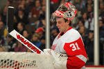 DENVER, CO - JANUARY 10:  Goalie Joey MacDonald #31 of the Detroit Red Wings looks on during a break in the action against the Colorado Avalanche at the Pepsi Center on January 10, 2011 in Denver, Colorado. MacDonald replaced starting goalie Jimmy Howard in the first period as the Avalanche defeated the Red Wings 5-4.  (Photo by Doug Pensinger/Getty Images)