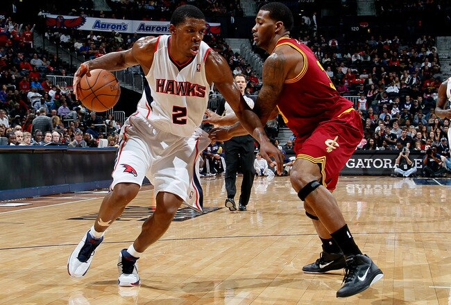 ATLANTA, GA - JANUARY 21:  Joe Johnson #2 of the Atlanta Hawks against the Cleveland Cavaliers at Philips Arena on January 21, 2012 in Atlanta, Georgia.  NOTE TO USER: User expressly acknowledges and agrees that, by downloading and or using this photograph, User is consenting to the terms and conditions of the Getty Images License Agreement.  (Photo by Kevin C. Cox/Getty Images)