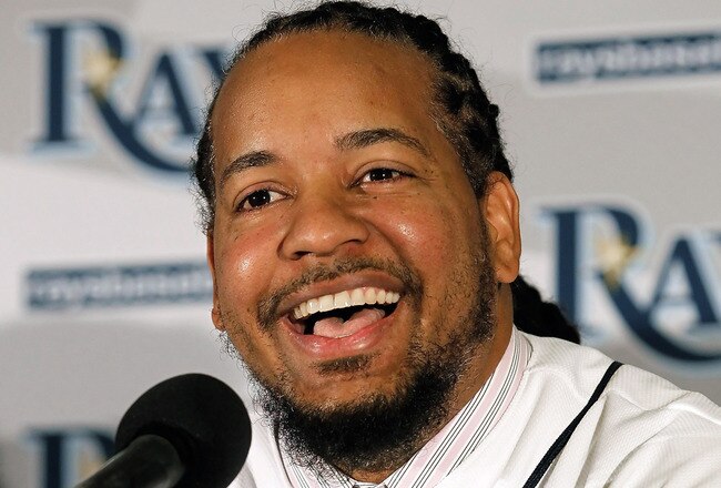 ST PETERSBURG, FL - FEBRUARY 01:  Manny Ramirez #24 of the Tampa Bay Rays talks with reporters at a press conference at Tropicana Field on February 1, 2011 in St Petersburg, Florida.  (Photo by J. Meric/Getty Images)