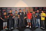 TOKYO, JAPAN - SEPTEMBER 06:  (L-R) Norifumi 'Kid' Yamamoto, Riki Fukuda, Takanori Gomi, Yushin Okami, Head of UFC Asia Marc Fischer, Yoshihiro Akiyama, Michihiro Omigawa, Hatsu Hioki and Takeya Mizugaki attend the UFC press conference at Shinjuku Wald 9 on September 6, 2011 in Tokyo, Japan. The UFC will hold the Japan Tournament on February 26, 2012.  (Photo by Koki Nagahama/Getty Images)