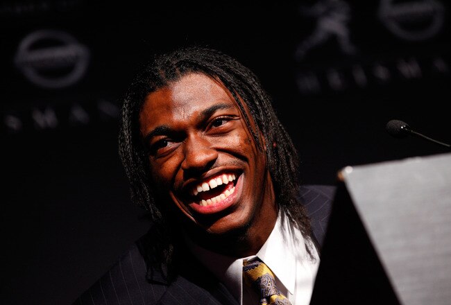 NEW YORK, NY - DECEMBER 10:  Heisman Memorial Trophy Award winner Robert Griffin III of the Baylor Bears speaks at a press conference at The New York Marriott Marquis on December 10, 2011 in New York City.  (Photo by Jeff Zelevansky/Getty Images)