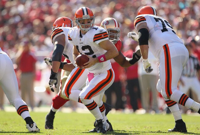 SAN FRANCISCO, CA - OCTOBER 30:  Colt McCoy #12 of the Cleveland Browns in action against the San Francisco 49ers at Candlestick Park on October 30, 2011 in San Francisco, California.  (Photo by Ezra Shaw/Getty Images)