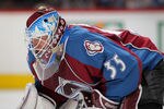DENVER, CO - FEBRUARY 04:  Goalie Jean-Sebastien Giguere #35 of the Colorado Avalanche defends the goal against the Vancouver Canucks at the Pepsi Center on February 4, 2012 in Denver, Colorado. The Canucks defeated the Avalanche 3-2 in an overtime shoot out.  (Photo by Doug Pensinger/Getty Images)