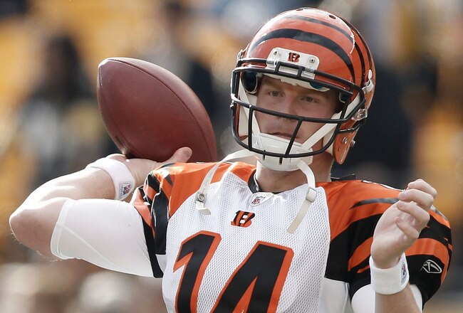 PITTSBURGH, PA - DECEMBER 04:  Andy Dalton #14 of the Cincinnati Bengals warms up prior to the game against the Pittsburgh Steelers on December 4, 2011 at Heinz Field in Pittsburgh, Pennsylvania.  (Photo by Jared Wickerham/Getty Images)