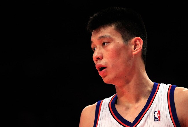 NEW YORK, NY - FEBRUARY 19:  Jeremy Lin #17 of the New York Knicks looks on during the game against the Dallas Mavericks at Madison Square Garden on February 19, 2012 in New York City. NOTE TO USER: User expressly acknowledges and agrees that, by downloading and/or using this Photograph, user is consenting to the terms and conditions of the Getty Images License Agreement.  (Photo by Chris Trotman/Getty Images)